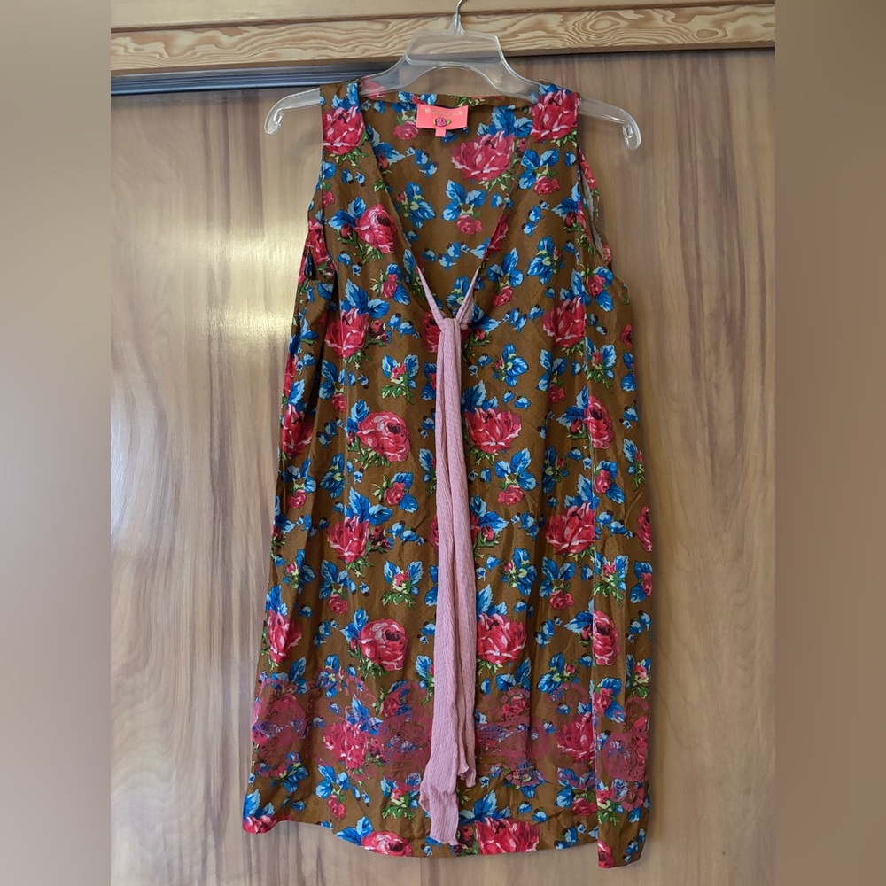 Sleeveless Silk Dress Manoush, Silk, midi French Floral Sleeveless Dress  Bow